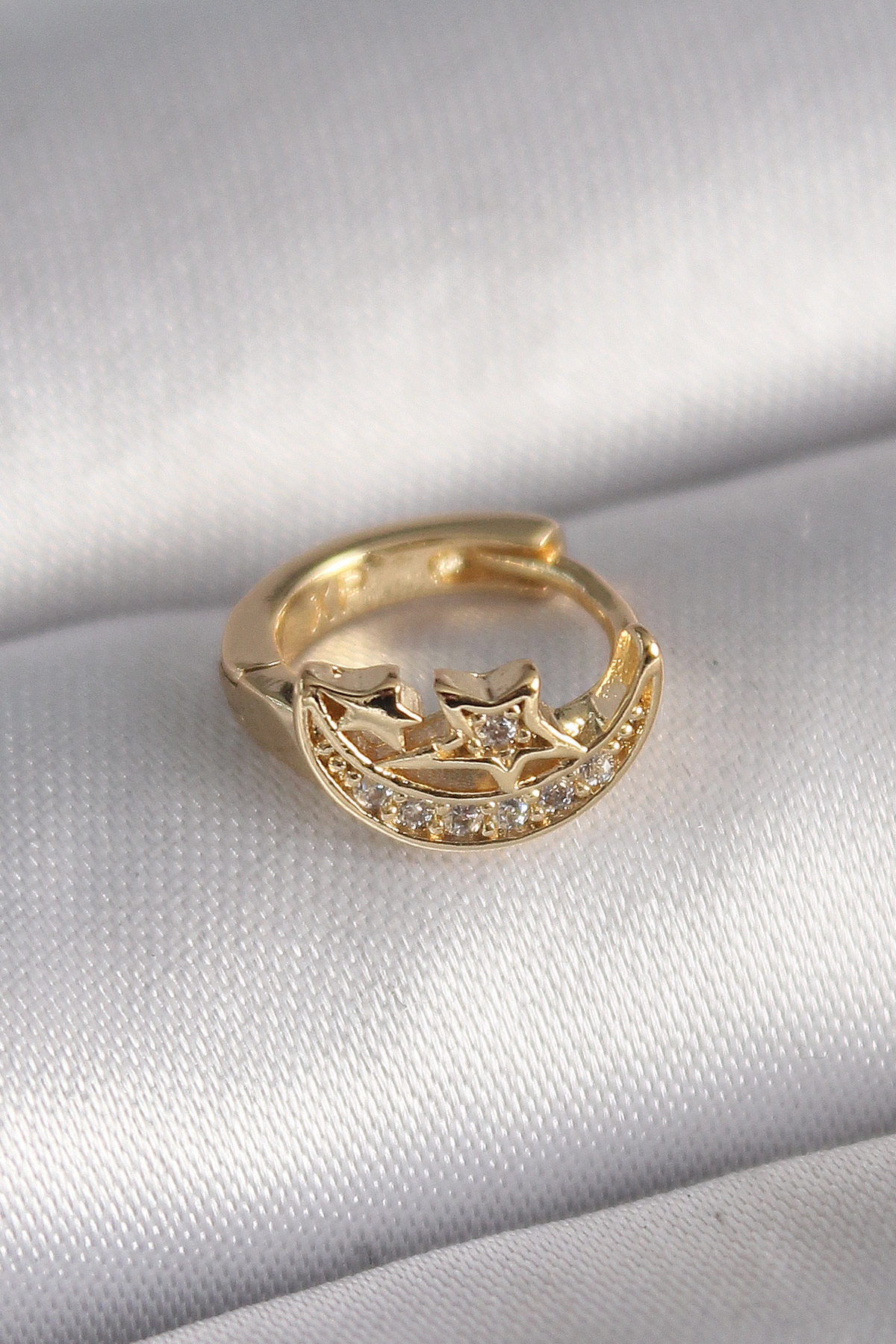 316L Çelik Gold Renk Zirkon Taşlı Ay Model Tragus Piercing