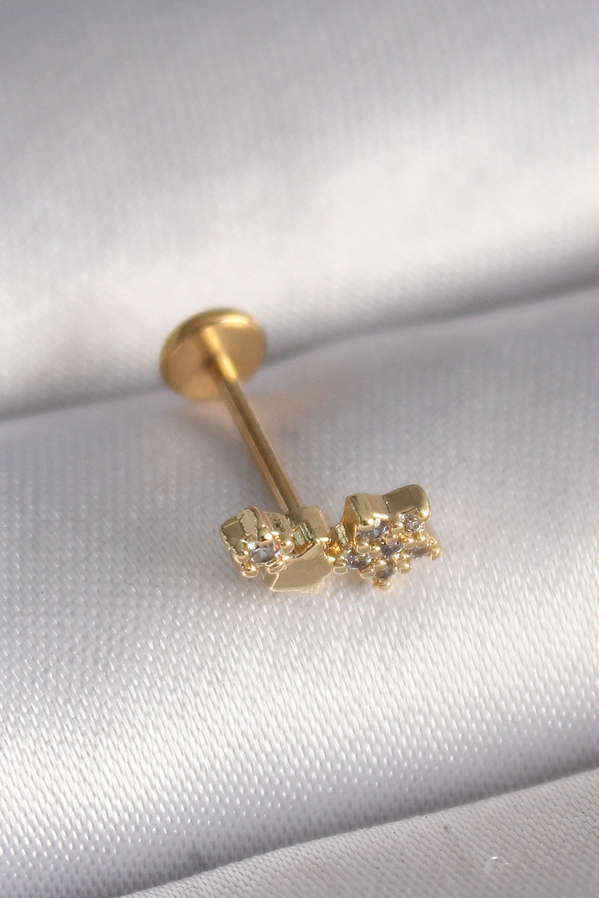 316L Çelik Gold Renk Zirkon Taşlı Model Tragus Piercing