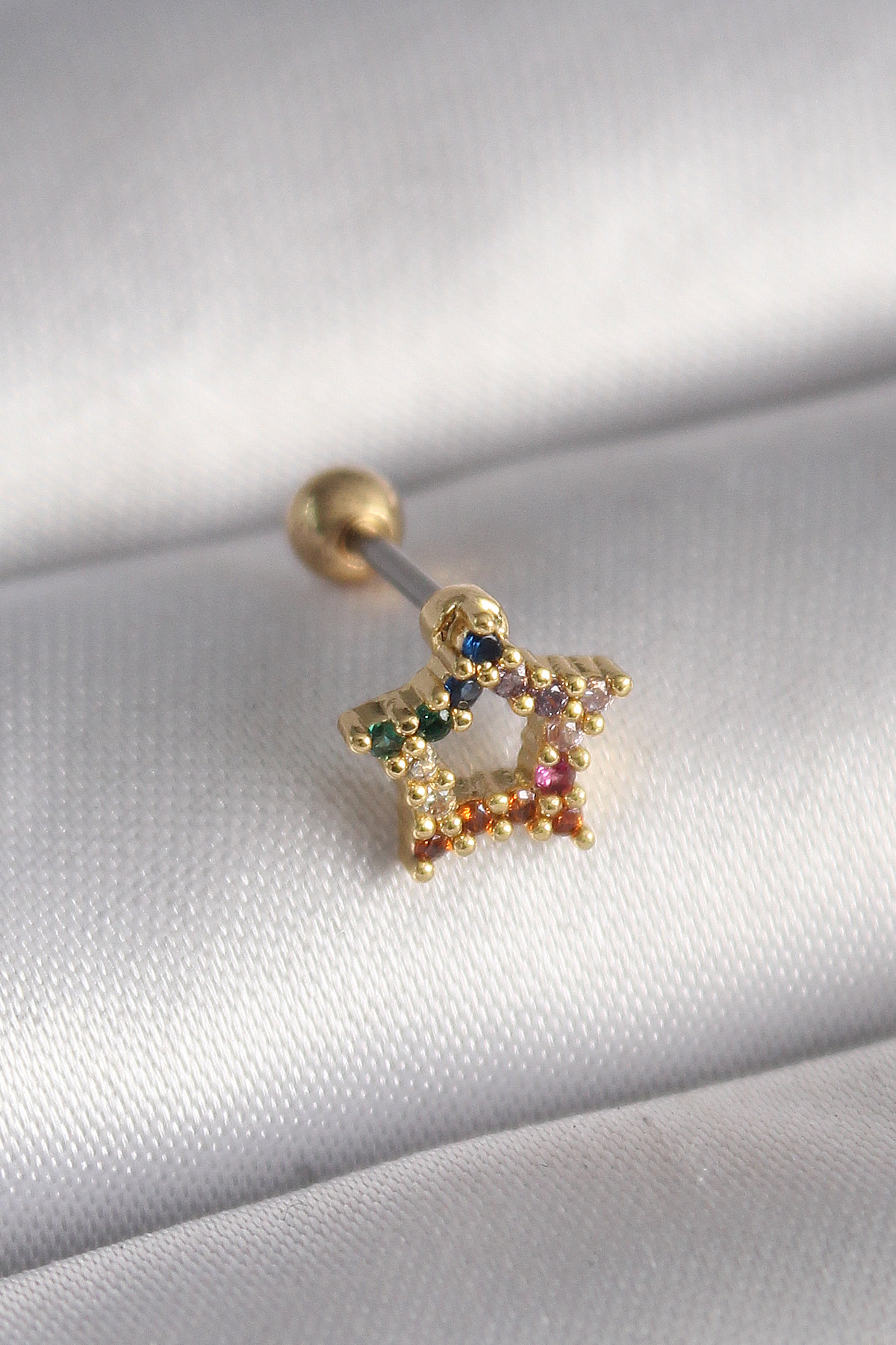 316L Çelik Gold Renk Renkli Zirkon Taşlı Model Tragus Piercing