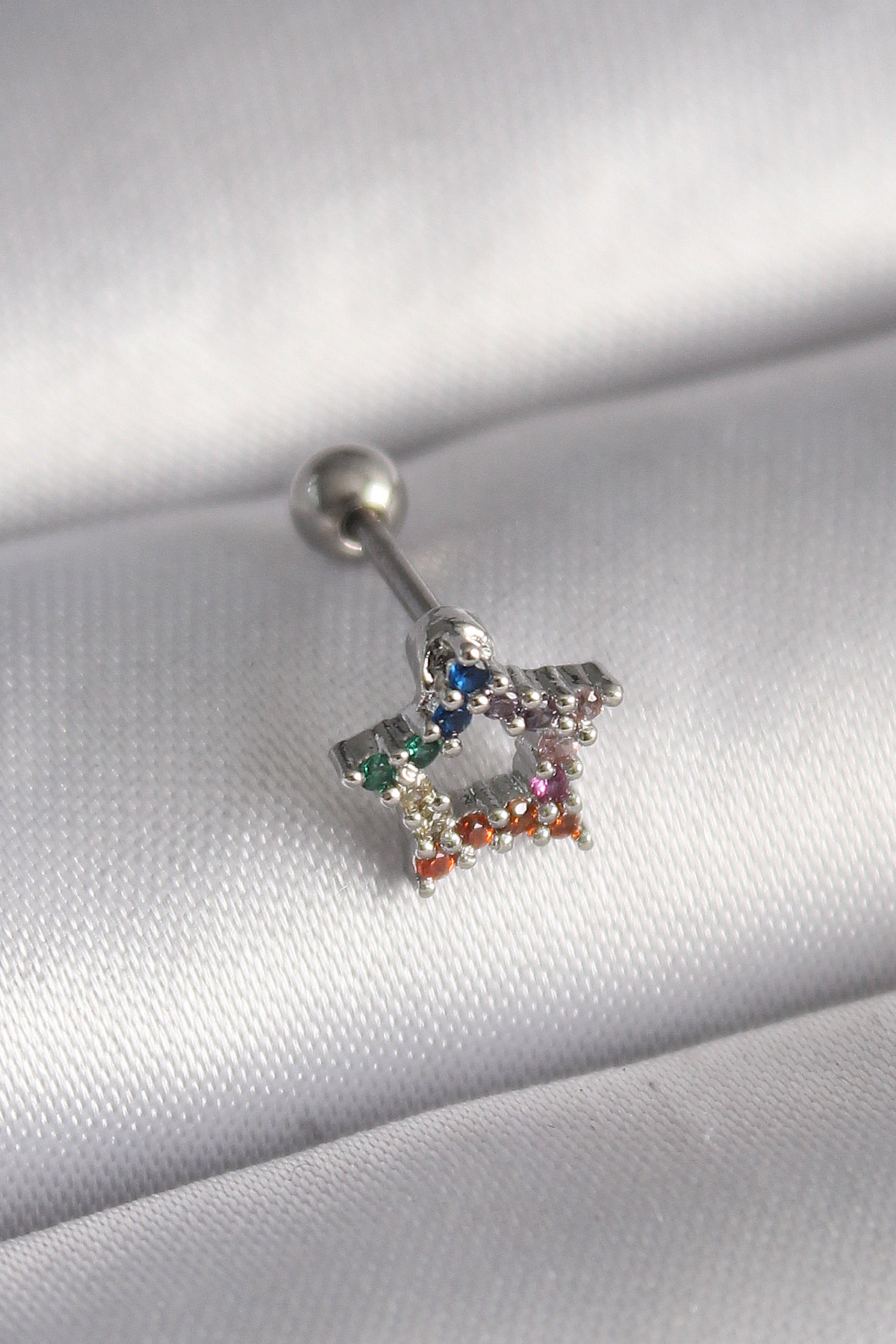 Çelik  Renk Renkli Zirkon Taşlı Model Tragus Piercing