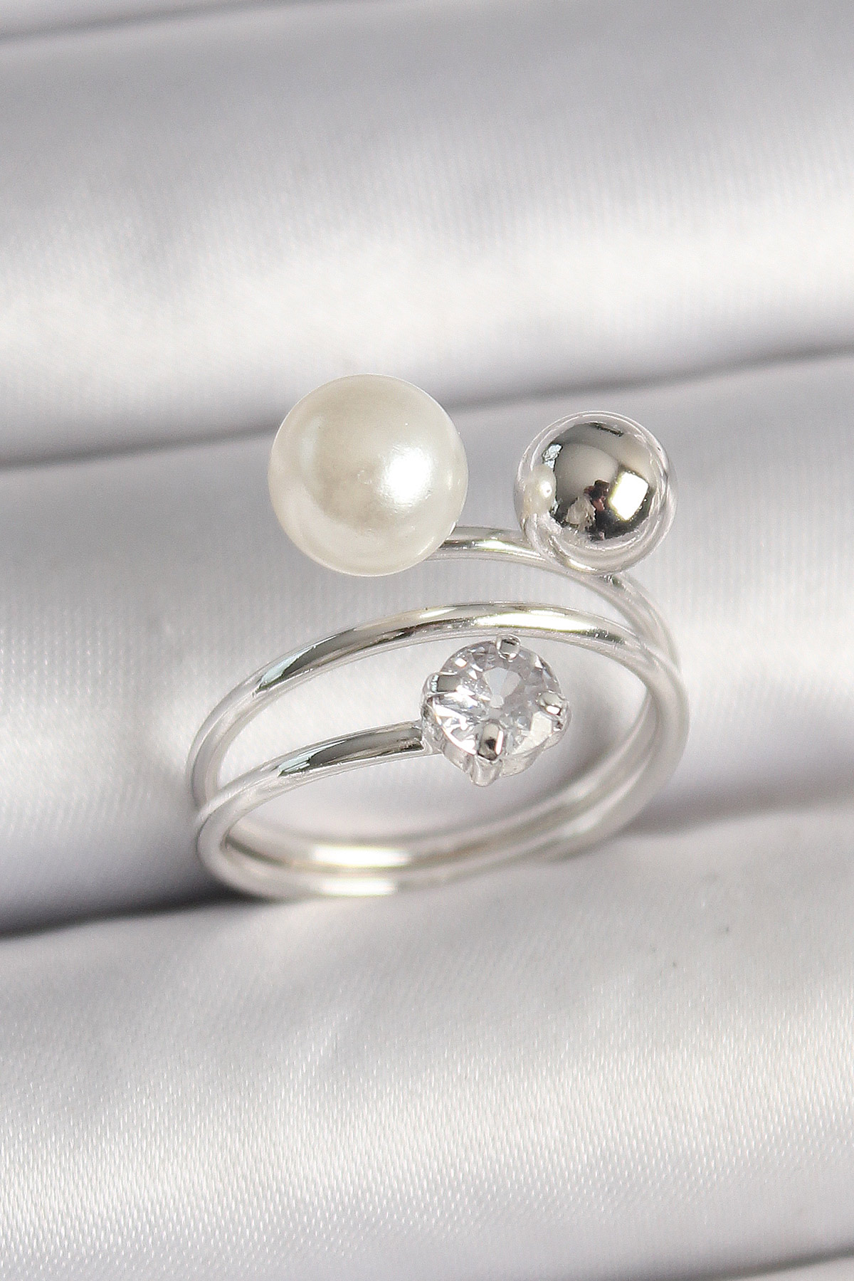 Brass Silver Color Zircon Stone Bulk Pearl Model Female Ring