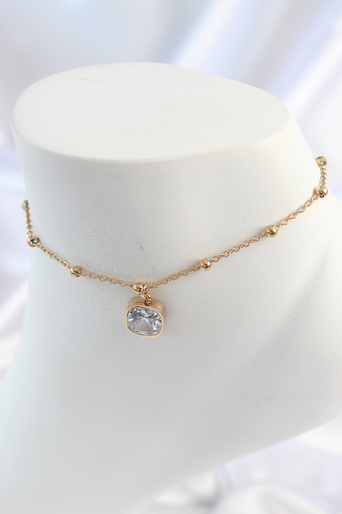 316L Çelik Gold Renk Topçuk Zincir Model Sallantı Kare Zirkon Taş Model Kadın Halhal