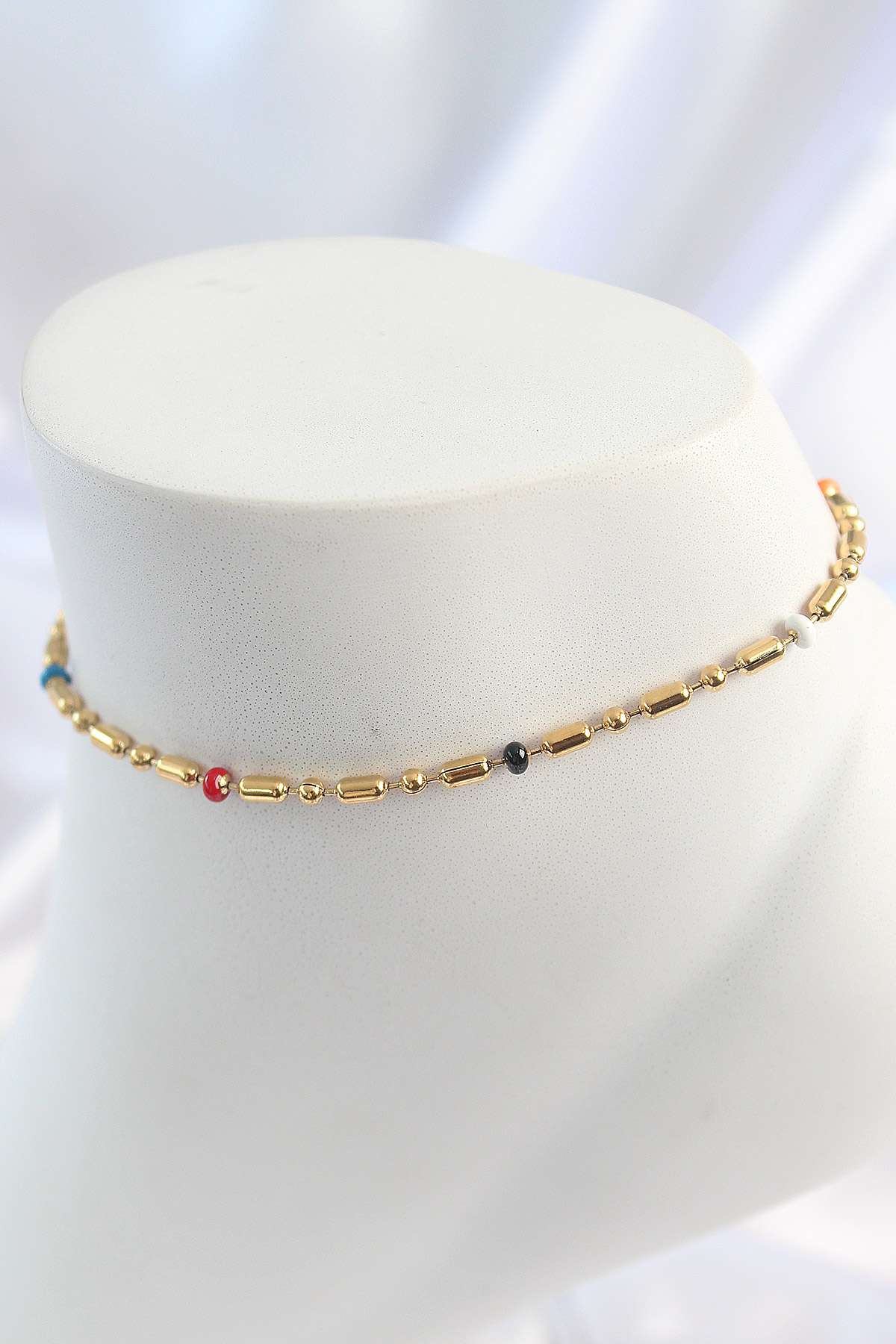 316L Çelik Gold Renk Renkli Boncuk Detay Kadın Halhal