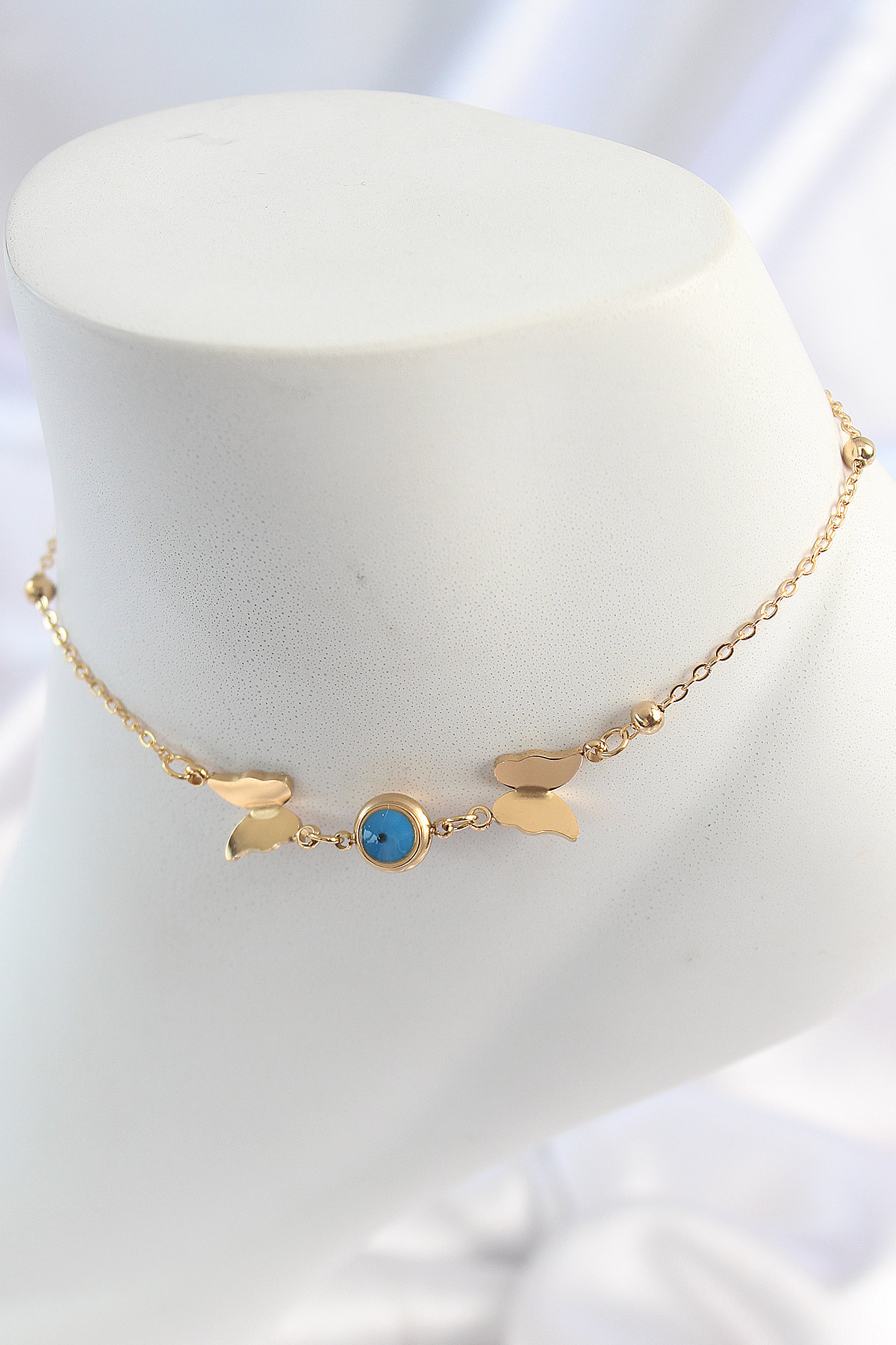 316L Çelik Gold Renk Kelebek Nazar Boncuk Figür Kadın Halhal