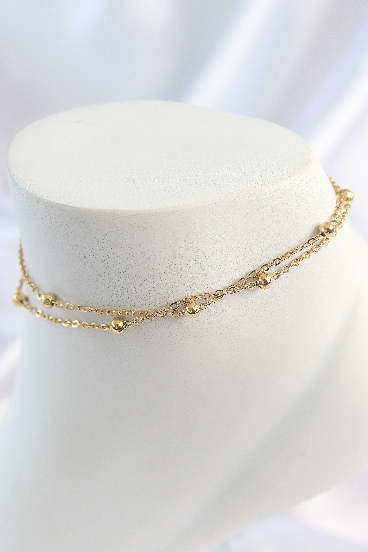 316L Çelik Gold Renk 2'Li Topçuk Zincir Model Kadın Halhal