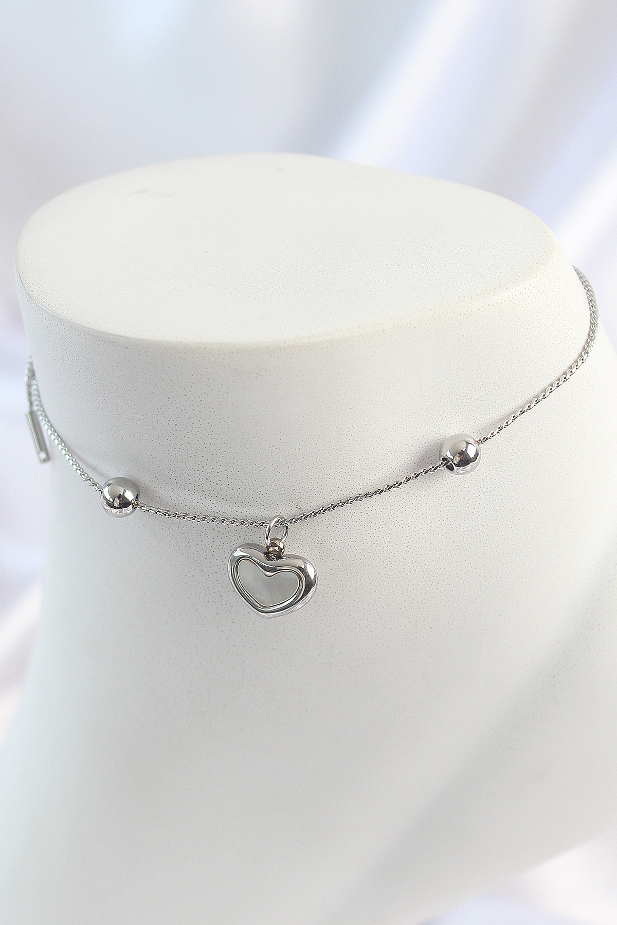 316L Çelik Gold Renk Sallantı Mineli Kalp Figür Topçuk Detay Kadın Halhal