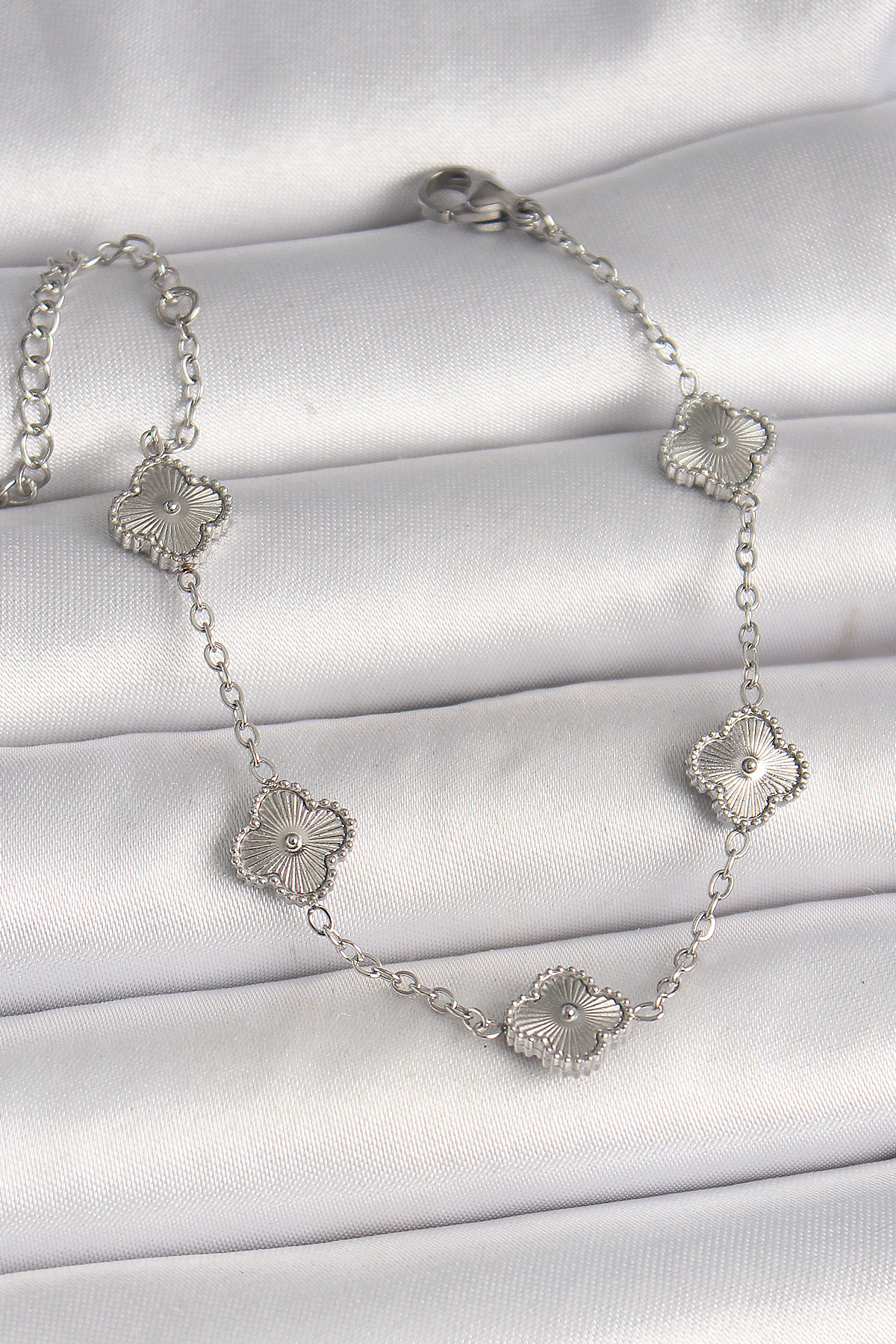 316L Steel Silver Color Embroidered Clover Model Female Bracelet