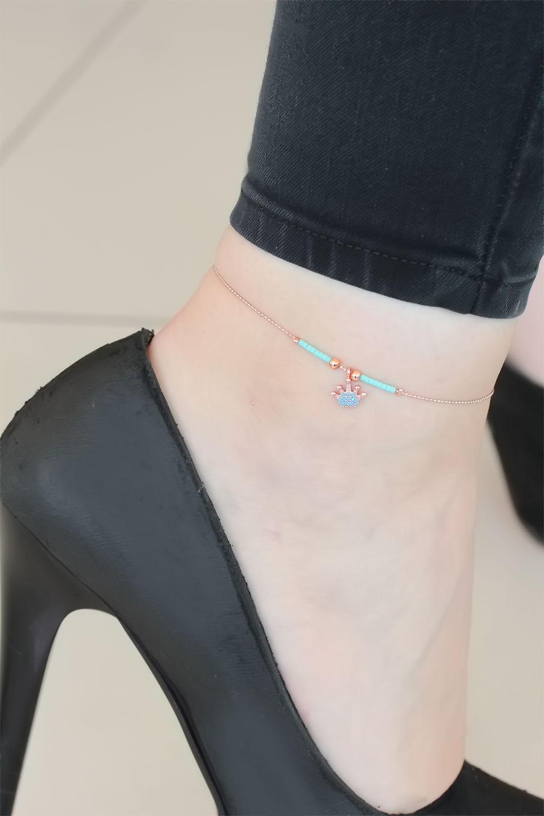 Mavi Miyuki Taşlı Taçlı Hal Hal