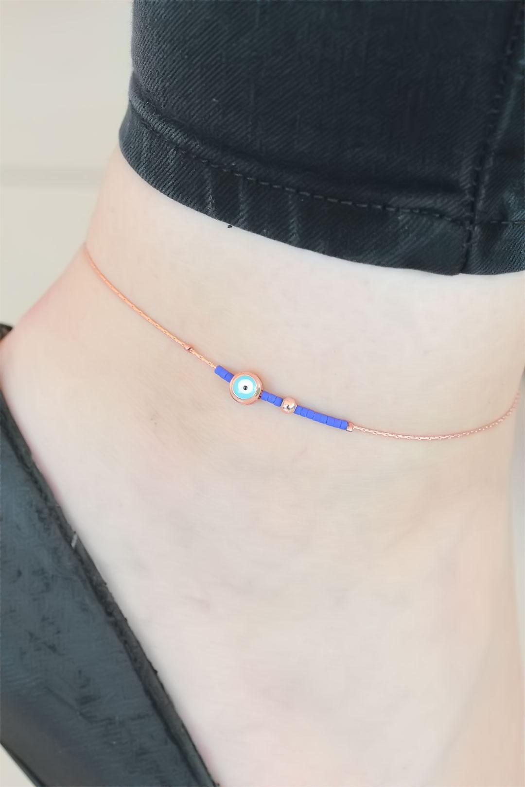 Lacivert Miyuki Taşlı Nazar Boncuklu Hal Hal