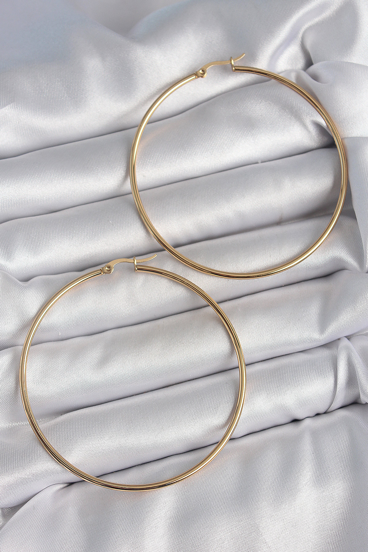 316 Çelik Gold Renk 63 Mm Halka Model Kadın Küpe