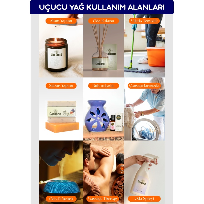 Gardone Gül, Lavanta, Kiraz Çiçeği Amber ve Fresh Kokulu Esansiyel Uçucu Yağ 10 ml (5li Set)