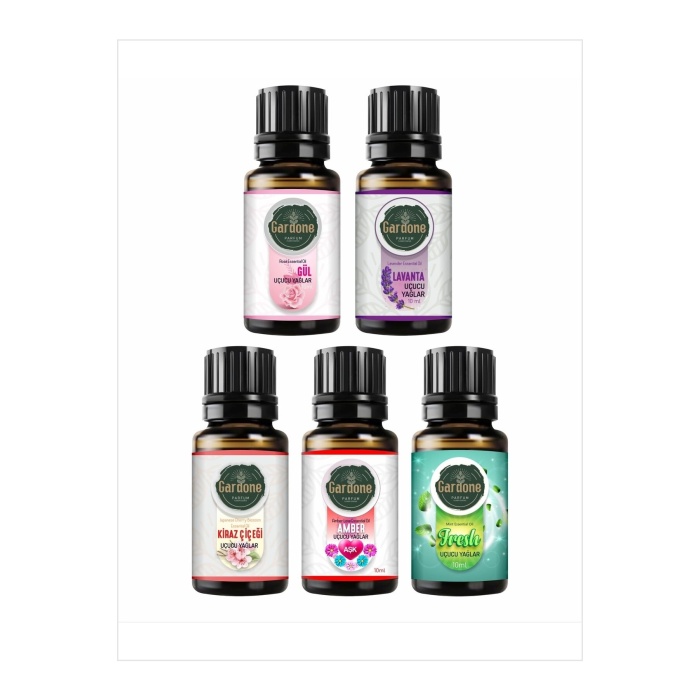 Gardone Gül, Lavanta, Kiraz Çiçeği Amber ve Fresh Kokulu Esansiyel Uçucu Yağ 10 ml (5li Set)