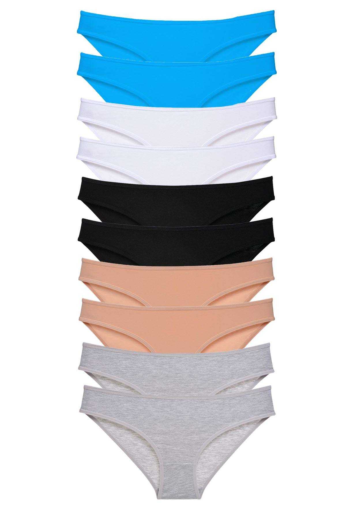 10 adet Süper Eko Set Likralı Kadın Slip Siyah Ten Gri Beyaz Mavi