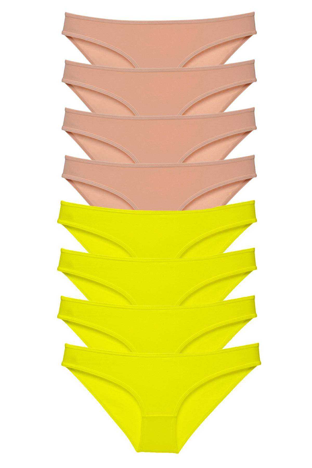 8 adet Süper Eko Set Likralı Kadın Slip Külot Sarı Ten