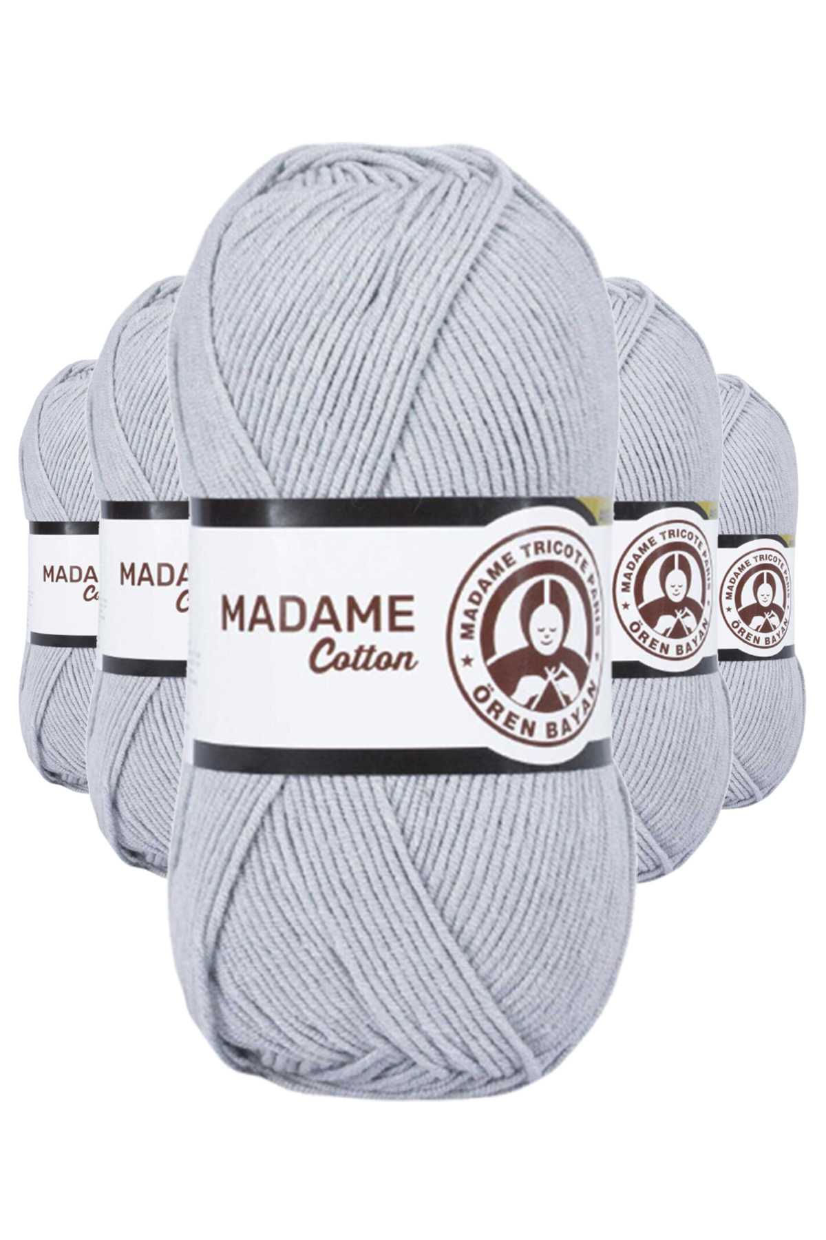 5 Adet Madame Cotton El Örgü İpi Yünü 100 gr 001 Gri