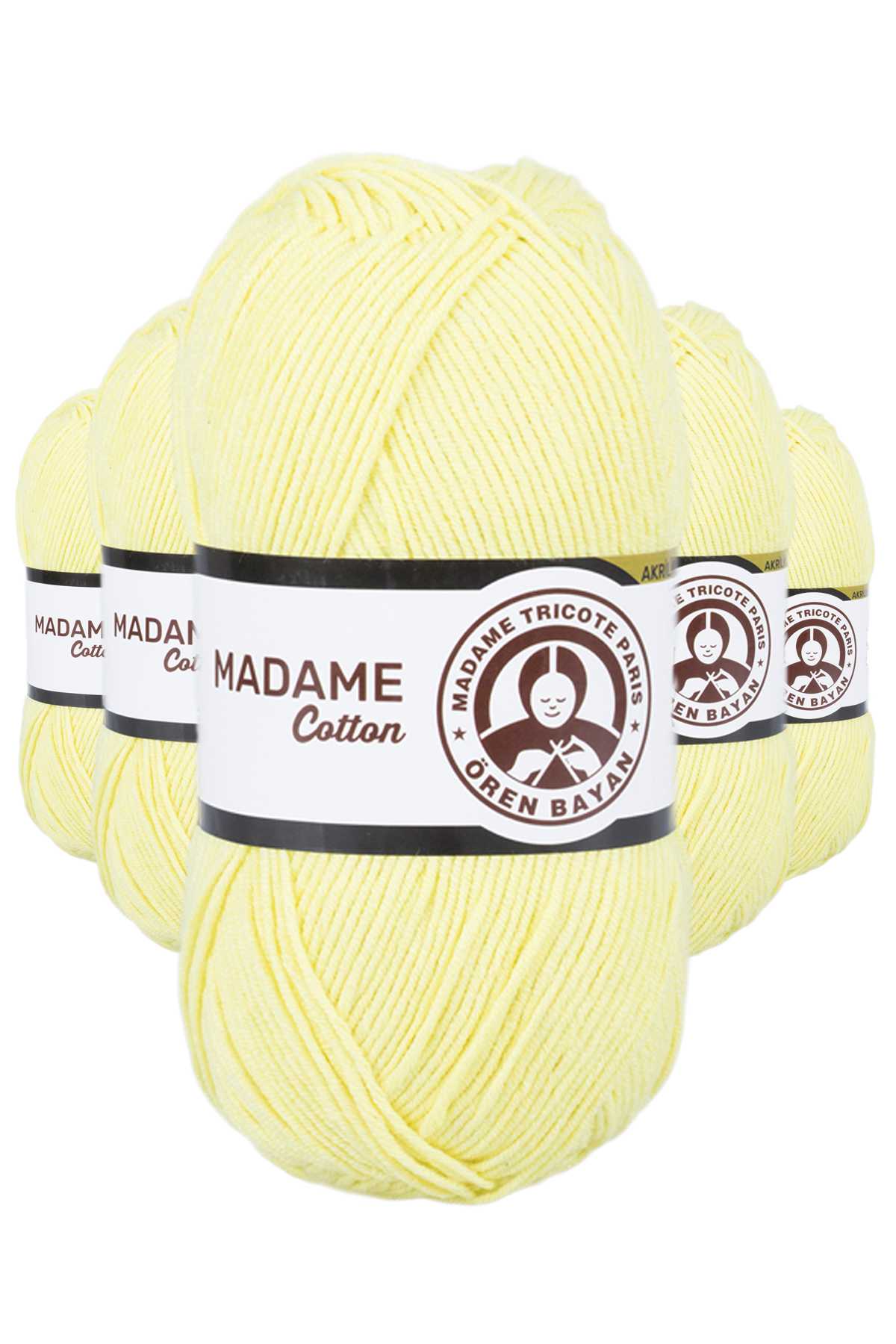 5 Adet Madame Cotton El Örgü İpi Yünü 100 gr 006 Açık Sarı