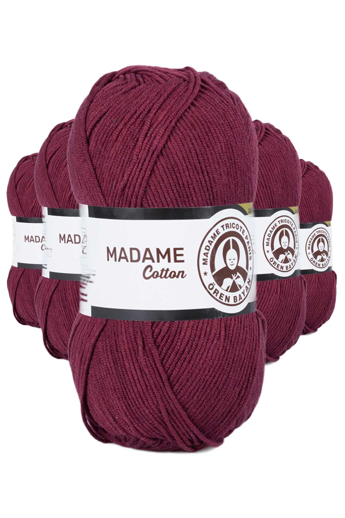 5 Adet Madame Cotton El Örgü İpi Yünü 100 gr 010 Bordo
