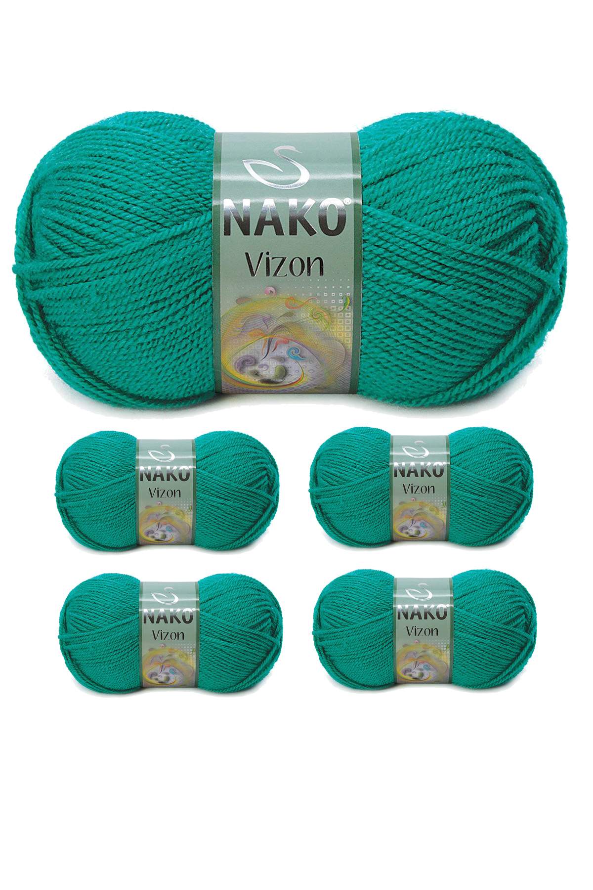 5 Adet Vizon Premium Akrilik El Örgü İpi Yünü Renk No:181 Ördek Başı Yeşil