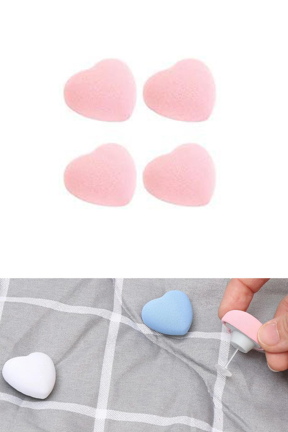 4 Adet Yorgan Kılıfı Çarşaf Tutucu Sabitleyici Kaydırmaz Nevresim Örtü Düzenleyici Klips Pembe Kalp