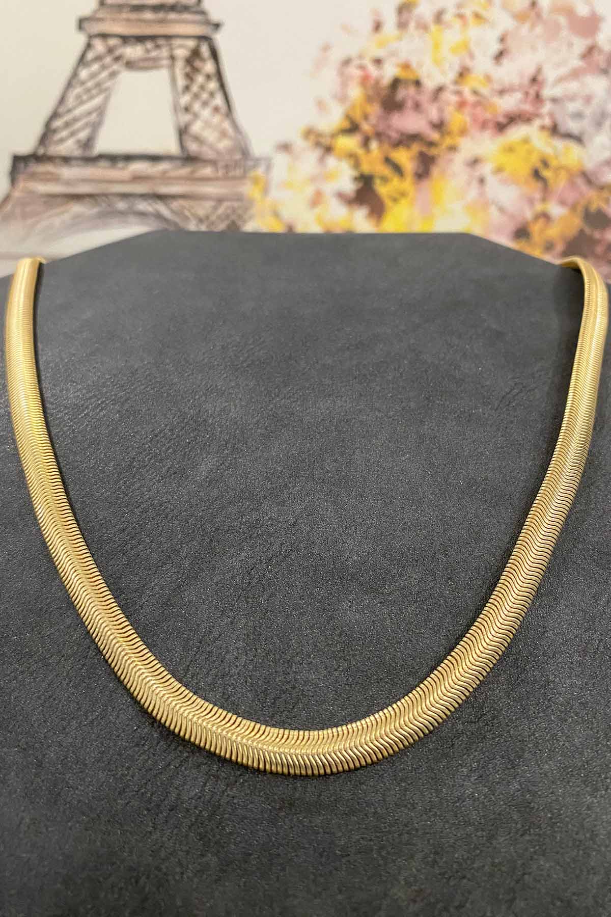Altın Kaplama İtalyan Yassı Zincir Kolye 40 cm