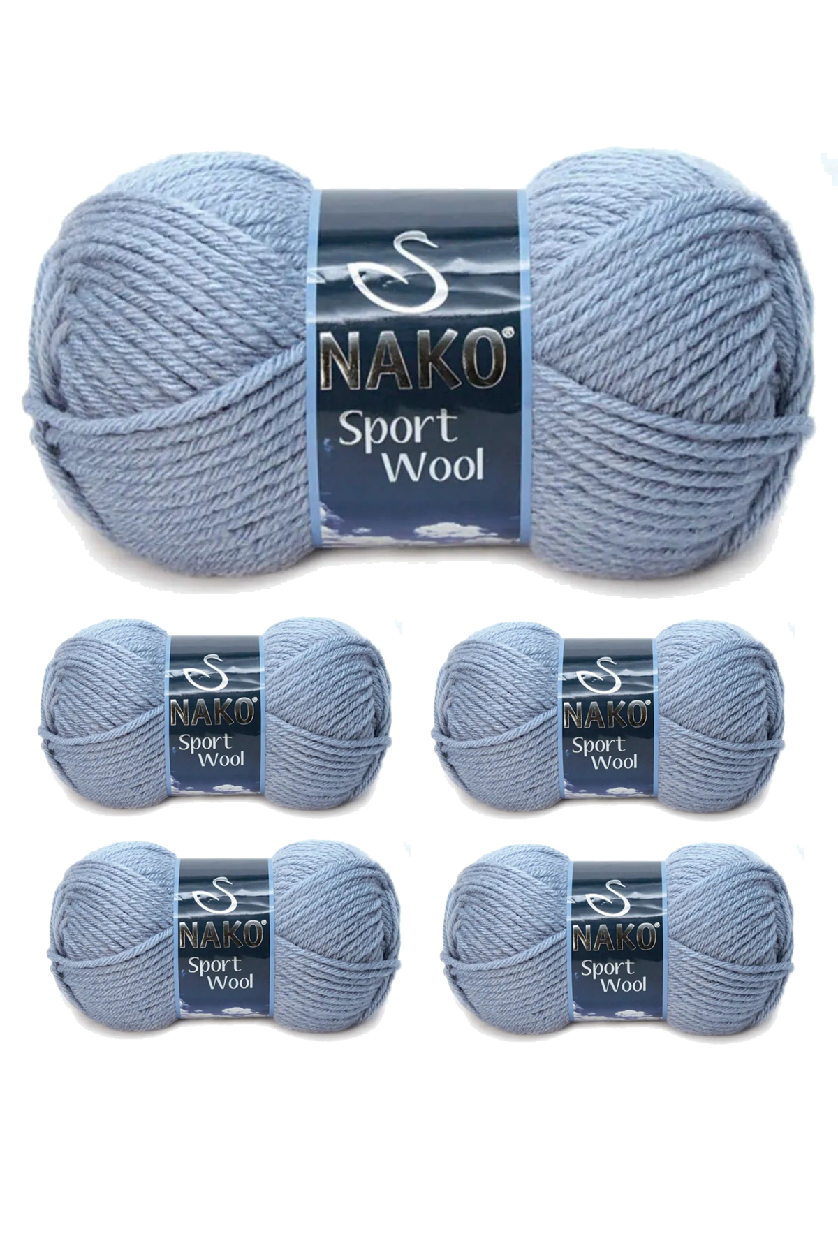 5 Adet Sport Wool Atkı Bere Ceket Yelek Örgü İpi Yünü No: 11223 Denim Melanj