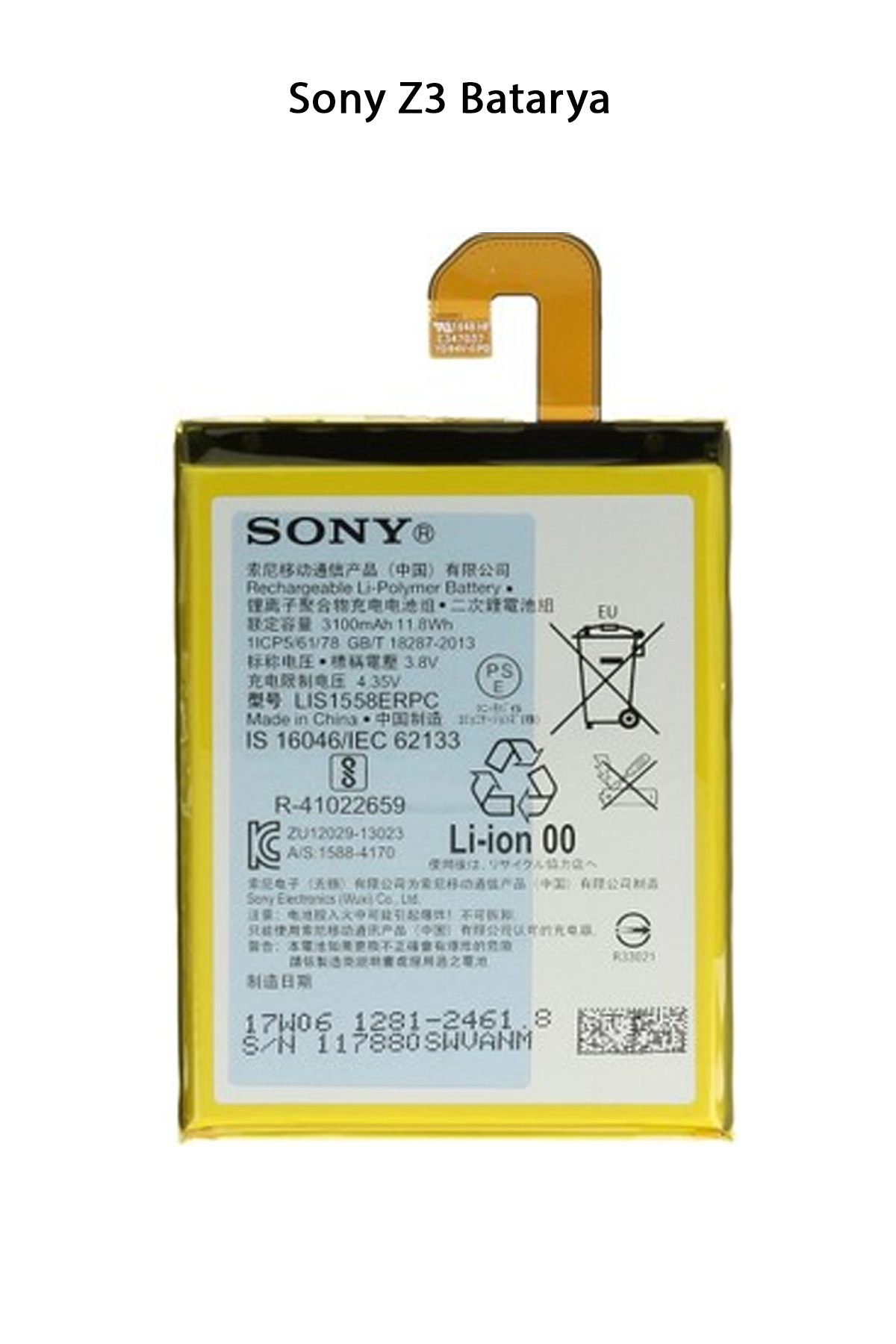 Sony Xperia Z3 Telefonlarla Uyumlu Batarya 3100 mAh