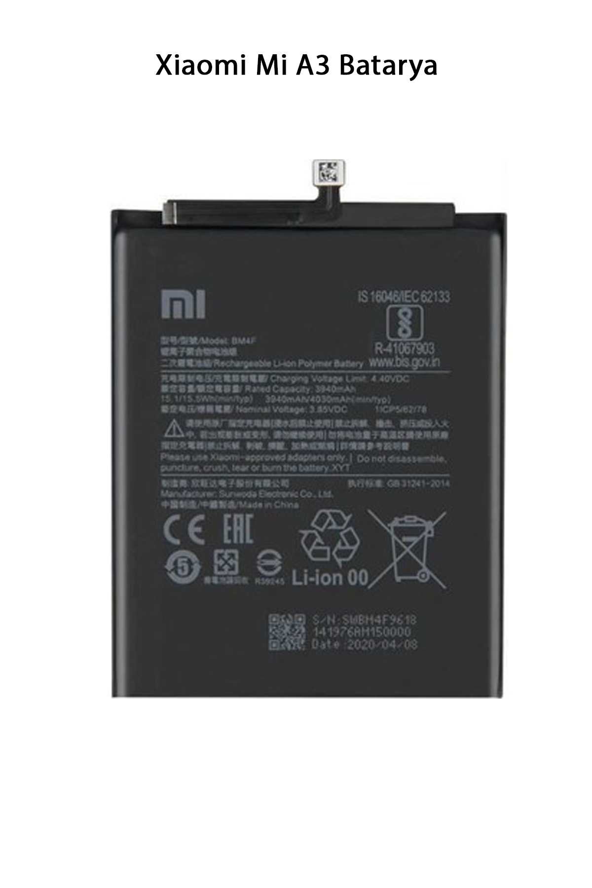 Xiaomi Mi A3 Telefonlarla Uyumlu Batarya 4030 mAh