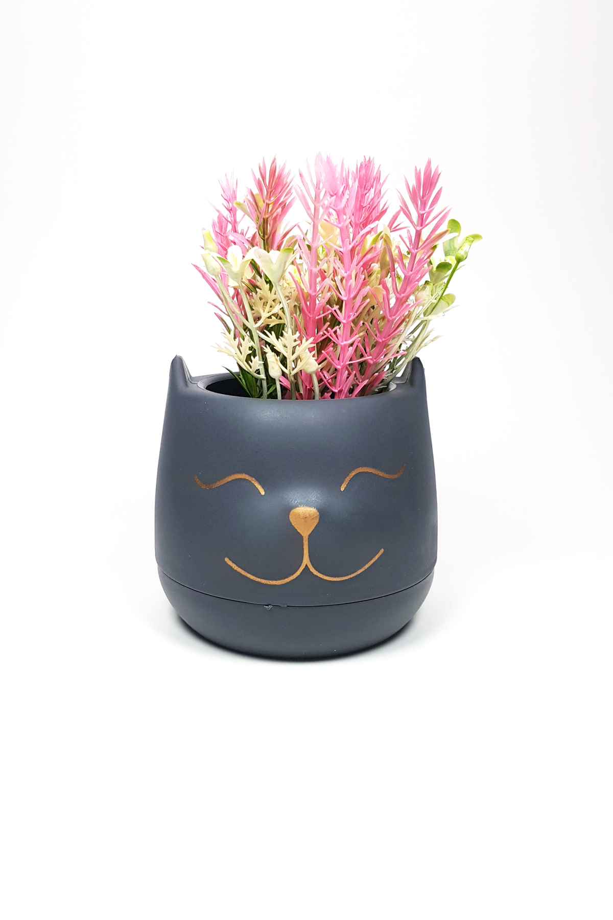 Kedicik Saksıda Yapay Çiçek Özel Tasarım Dekor 17 x 10 cm Renk 3