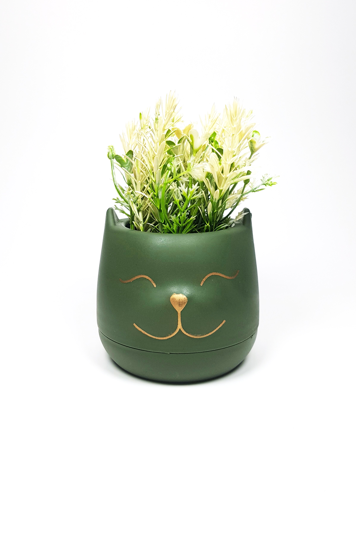 Kedicik Saksıda Yapay Çiçek Özel Tasarım Dekor 17 x 10 cm Renk 4