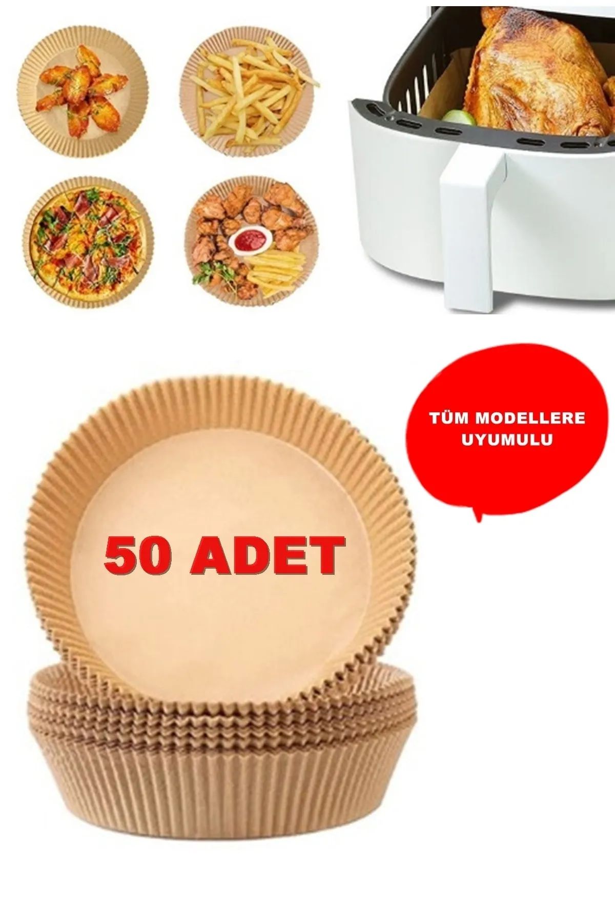 Air Fryer Pişirme Kağıdı 50 Adet Hava Fritözü yuvarlak Model Pişirme Kağıdı Airfryer Yağsız Fritöz