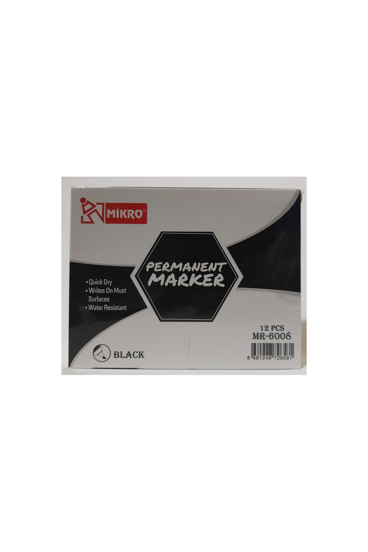 12 Adet Mikro Mr-6008 Siyah Permanent Marker