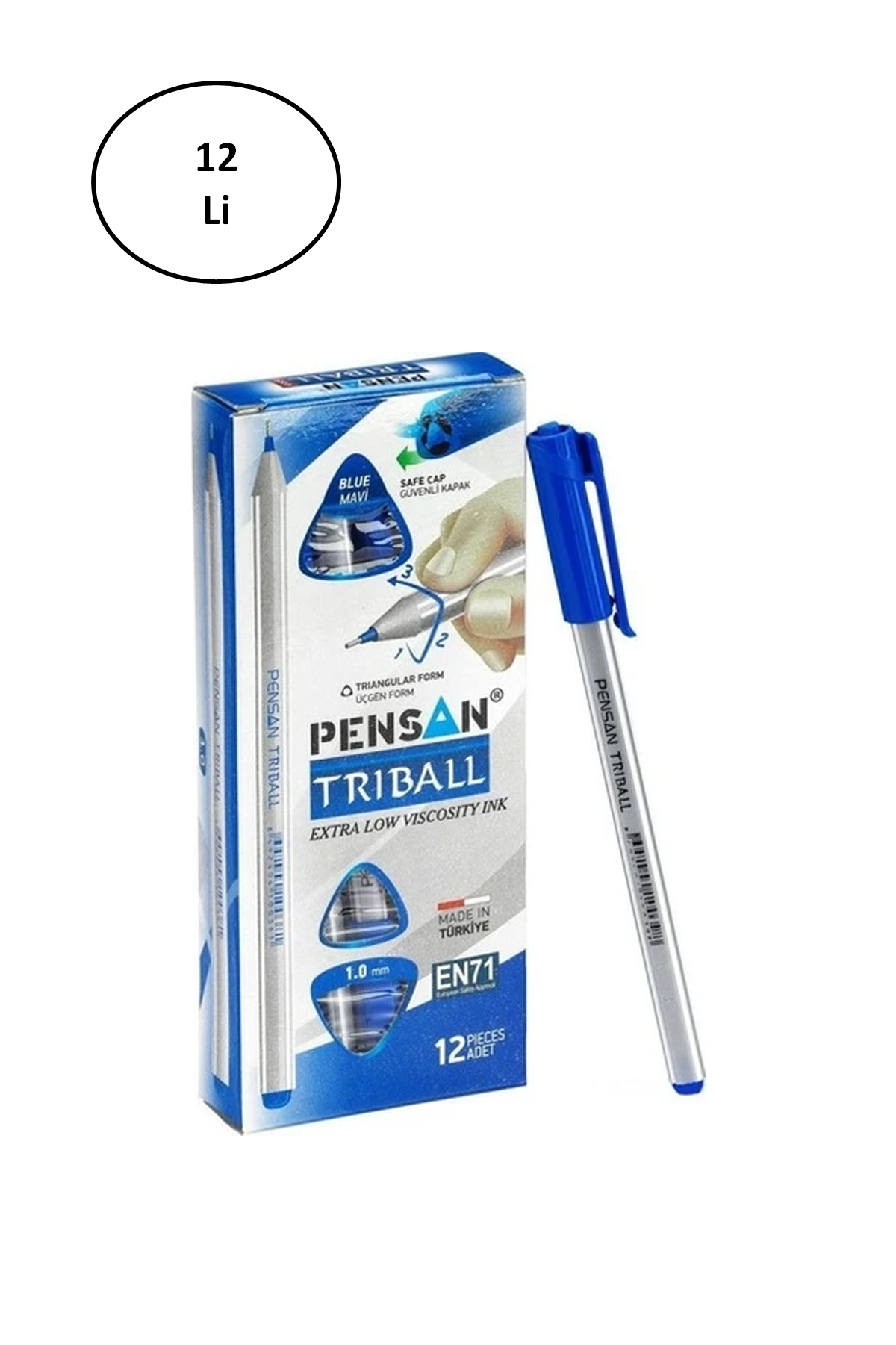 Pensan Triball Tükenmez Kalem 1 Mm Mavi 12\'li