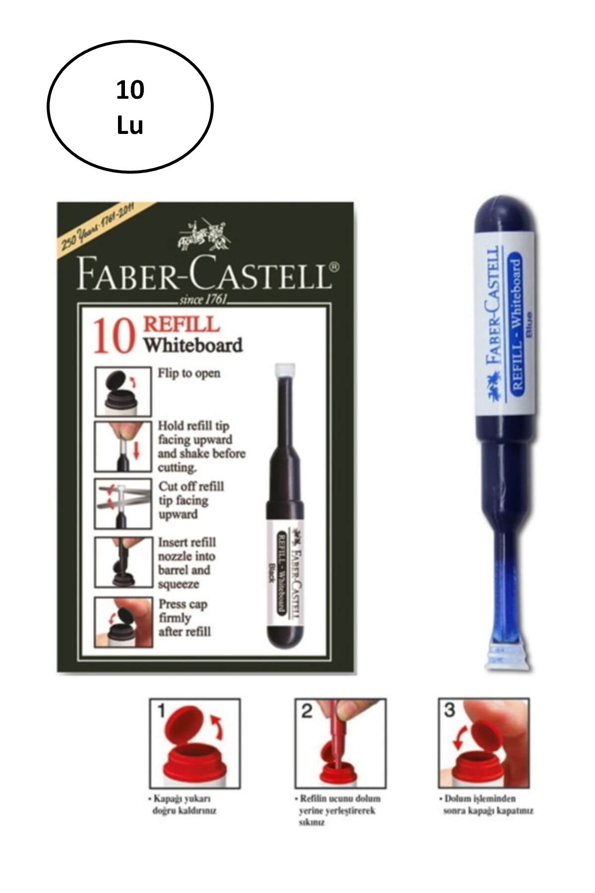 Faber Castell Beyaz Tahta Kalem W20 Refili Mavi 10\'lu