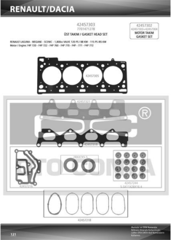 MOTOR UST TAKIM CONTASI SKC+SUBAP LASTIKLI +KECELI+MAN CON+ F4P/F4R LAGUNA II/MEGANE