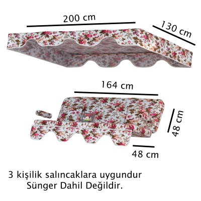 İngiliz 3 kişilik Salıncak Minderi Yedek Bahçe Salıncağı Minderi Süngersiz