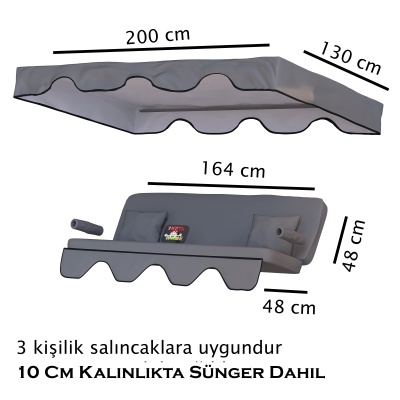 Gümbet 3 kişilik Salıncak Minderi Yedek Bahçe Salıncağı Minderi Süngerli