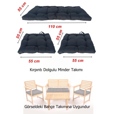 Bahçe Takımı  Minder Seti Oturma Grubu 3 Parça Dolgulu Minder Takımı