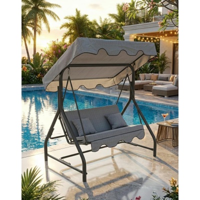 Twin 2 Kişilik Bahçe Salıncağı | Sağlam Metal Gövde Gri Minderli