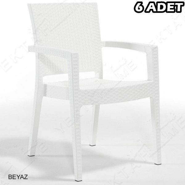 Novussi Paris Rattan Koltuk Bahçe Sandalyesi  Beyaz 6 Adet