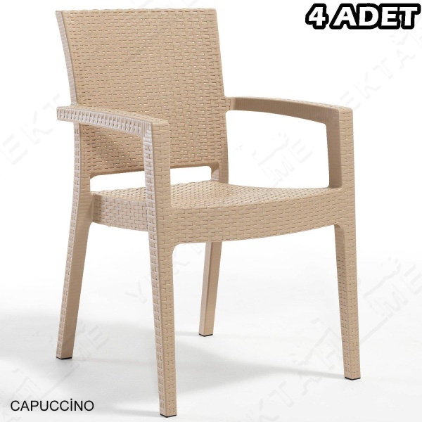 Novussi Paris Rattan Koltuk Bahçe Sandalyesi Cappucino 4 Adet
