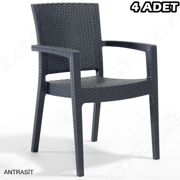 Novussi Paris Rattan Koltuk Bahçe Sandalyesi Antrasit 4 Adet