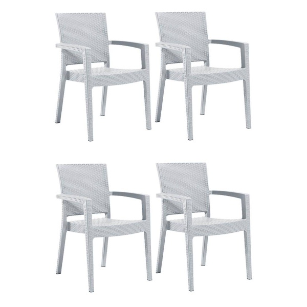 Novussi Parma Masa Takımı 4 Kişilik Bahçe Balkon Seti Paris Koltuk Camlı Masa 90*150 Cm Beyaz