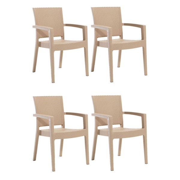 Novussi Paris Rattan Koltuk Bahçe Sandalyesi Cappucino 4 Adet