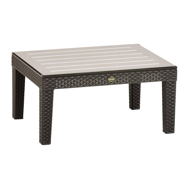 Holiday Rattan Sehpa Çizgili Camlı Sehpa Kahverengi