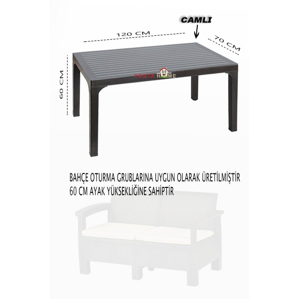 Holiday Masa Camlı Bahçe Masası 60 Cm Özel Ayaklı Bahçe Mobilyası Kahverengi