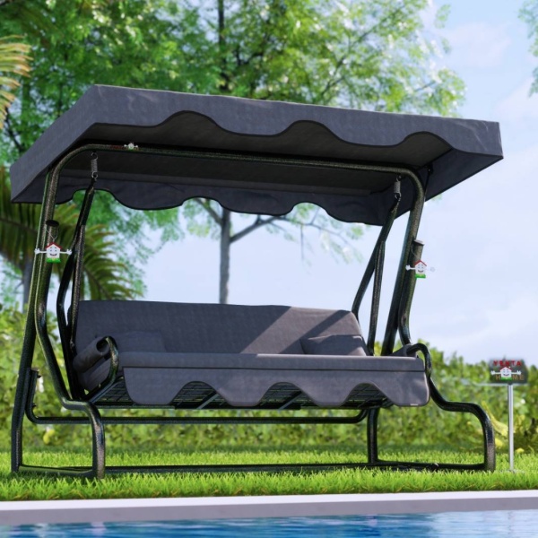 Yekta Germiyan 3 Kişilik Bahçe Salıncağı Balkon Salıncak 200 cm Gümüş