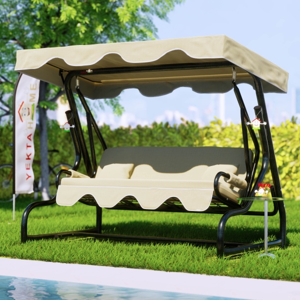 Yekta Krem 3 Kişilik Bahçe Salıncağı Balkon Salıncak 200 cm