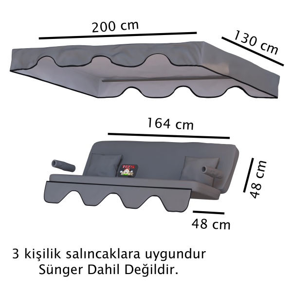 Gümbet 3 kişilik Salıncak Minderi Yedek Bahçe Salıncağı Minderi Süngersiz Kılıf