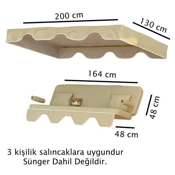 Urla 3 kişilik Salıncak Minderi Yedek Bahçe Salıncağı Minderi Süngersiz Kılıf