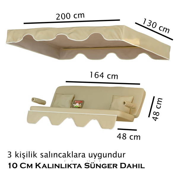 Urla 3 kişilik Salıncak Minderi Yedek Bahçe Salıncağı Minderi Süngerli
